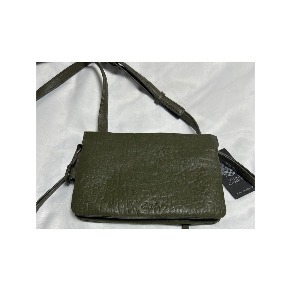 Vince Camuto Olive Green Leather Crossbody Bag Purse Dual Zipper‎ Detail NWT NEW
